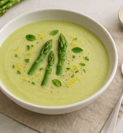 Tavaszi spárgakrémleves citrommal és mentával