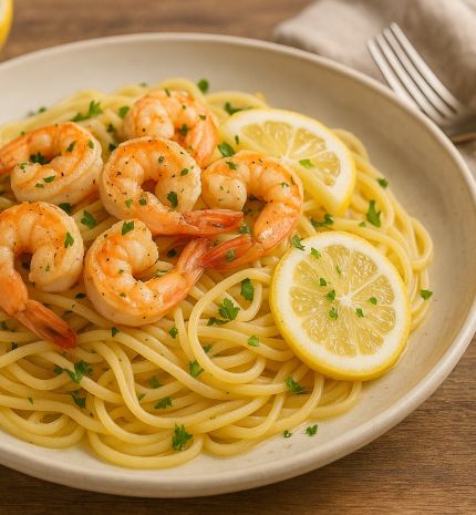 Citromos‑fokhagymás garnélás linguine