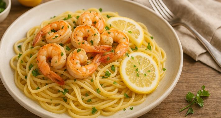 Citromos‑fokhagymás garnélás linguine