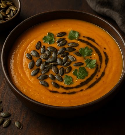 Fűszeres sütőtökkrémleves pirított magvakkal