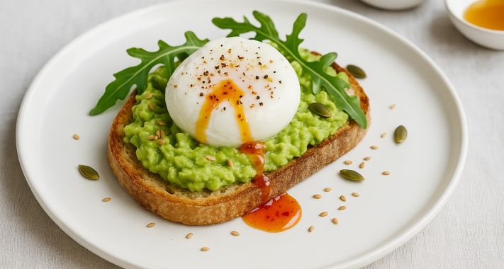 Avokádós toast buggyantott tojással és chilis mézzel