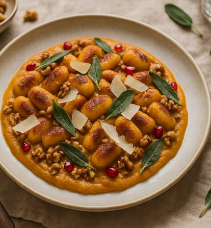 Zsályás-vajas sütőtökgnocchi parmezánnal és pirított dióval