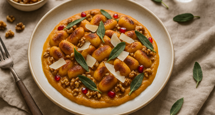 Zsályás-vajas sütőtökgnocchi parmezánnal és pirított dióval