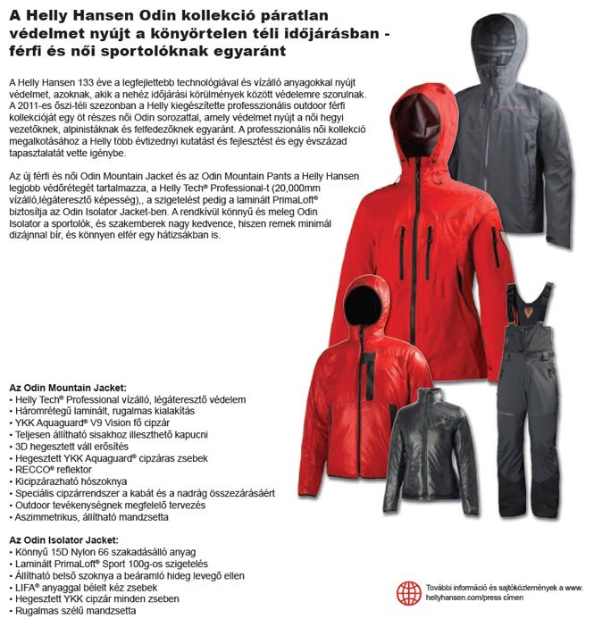 Odin kollekció Helly Hansen 2011 ősz tél Odin kollekció Helly Hansen 2011 ősz tél
